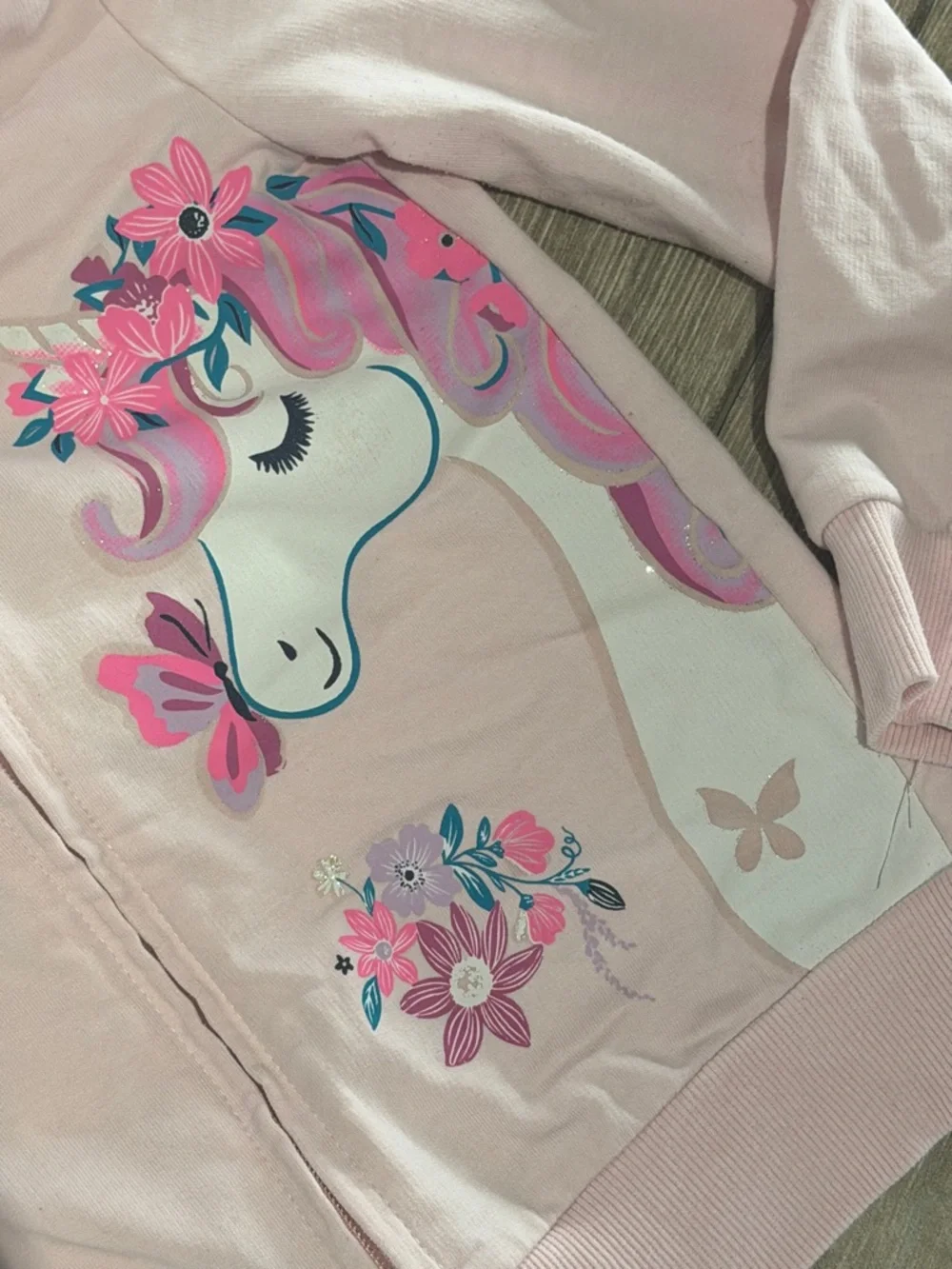Cynthia Rowley Pink Unicorn Floral Zip Hoodie